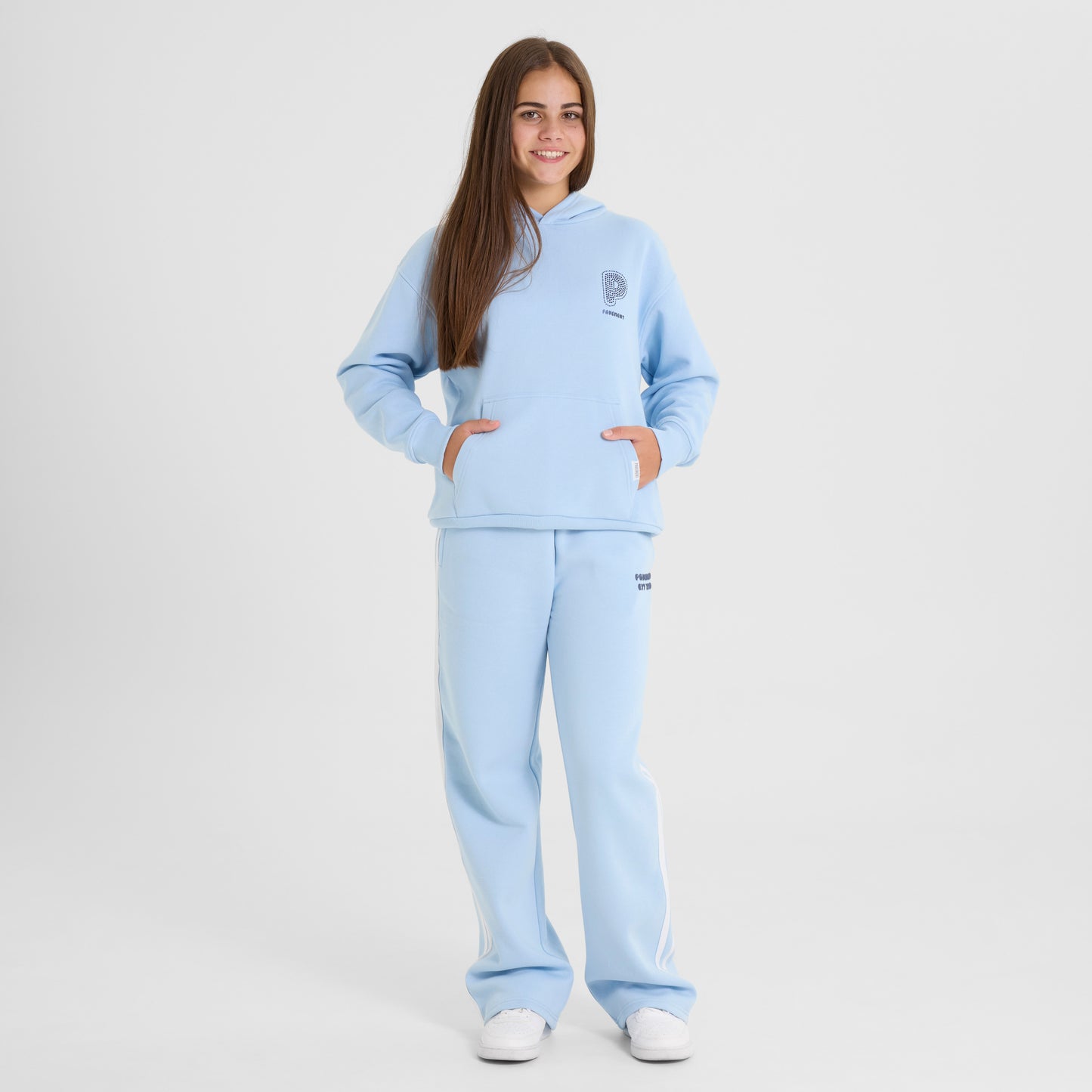 Light Blue Embellished Hoodie